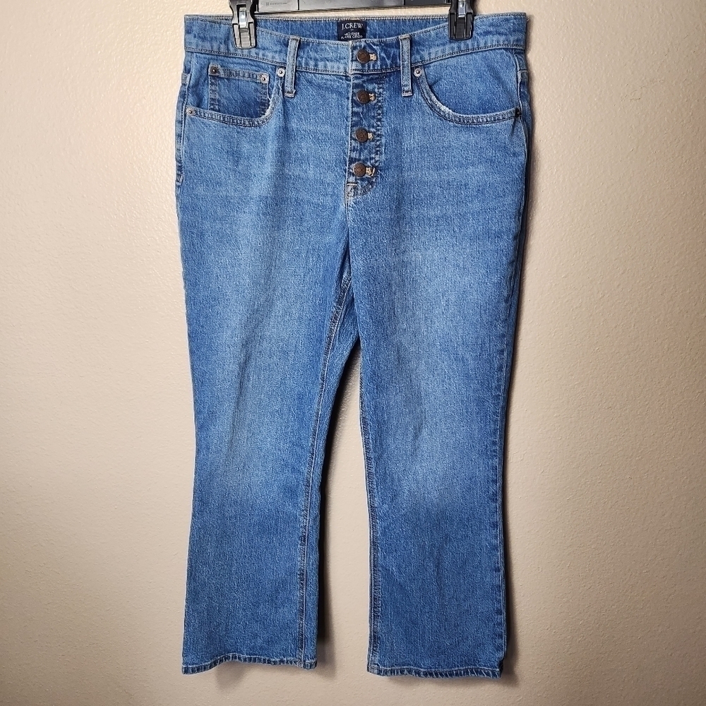 J. Crew Mid Rise Flare Exposed Button Fly Crop Jeans 2022-Size 30